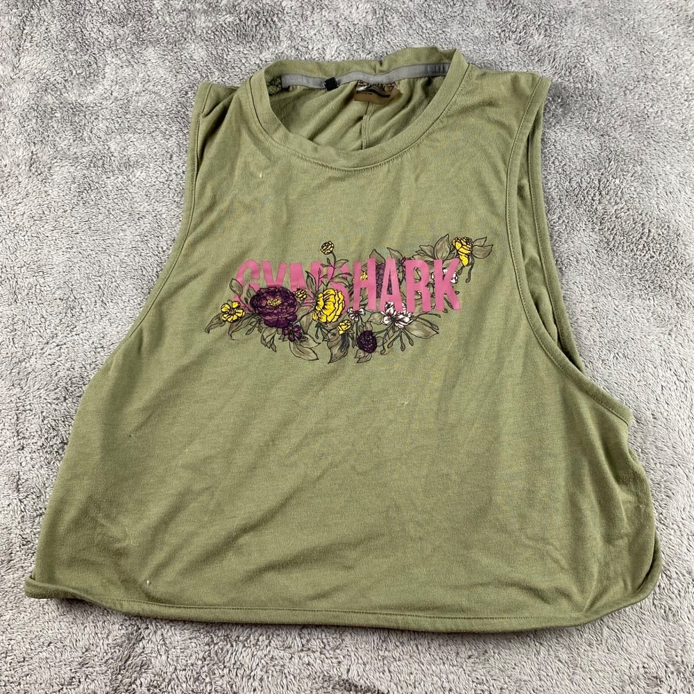 Gymshark Cropped Tank Top Womens Medium Green Color Floral
